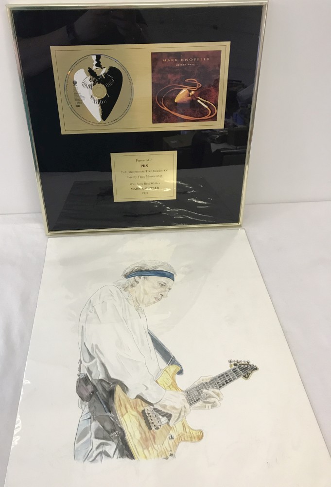 A framed and glazed copy of Golden heart cd by Mark Knopfler presented to the PRS 1998.