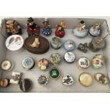 A quantity of 27 ceramic, enamel and metal ware lidded trinket pots and pill boxes.