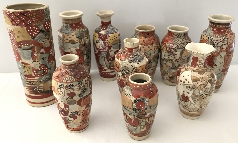 A collection of 10 x late 19th/early 20th century Japanese Satsuma vases.