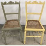 2 vintage painted cane seated dining / hall chairs.