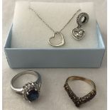 A small collection of silver jewellery.