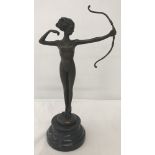 A signed bronze figurine of Diana the Huntress by Cesaro.