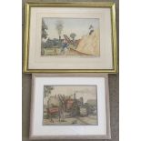 2 framed & glazed pencil and watercolours by Anthony Beaumont, both of Norfolk threshing.