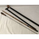 3 vintage walking sticks to include a bamboo sword stick.