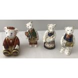 4 Royal Crown Derby ceramic Teddy Bear figurines.