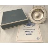 A boxed solid silver commemorative 'Armada' dish.
