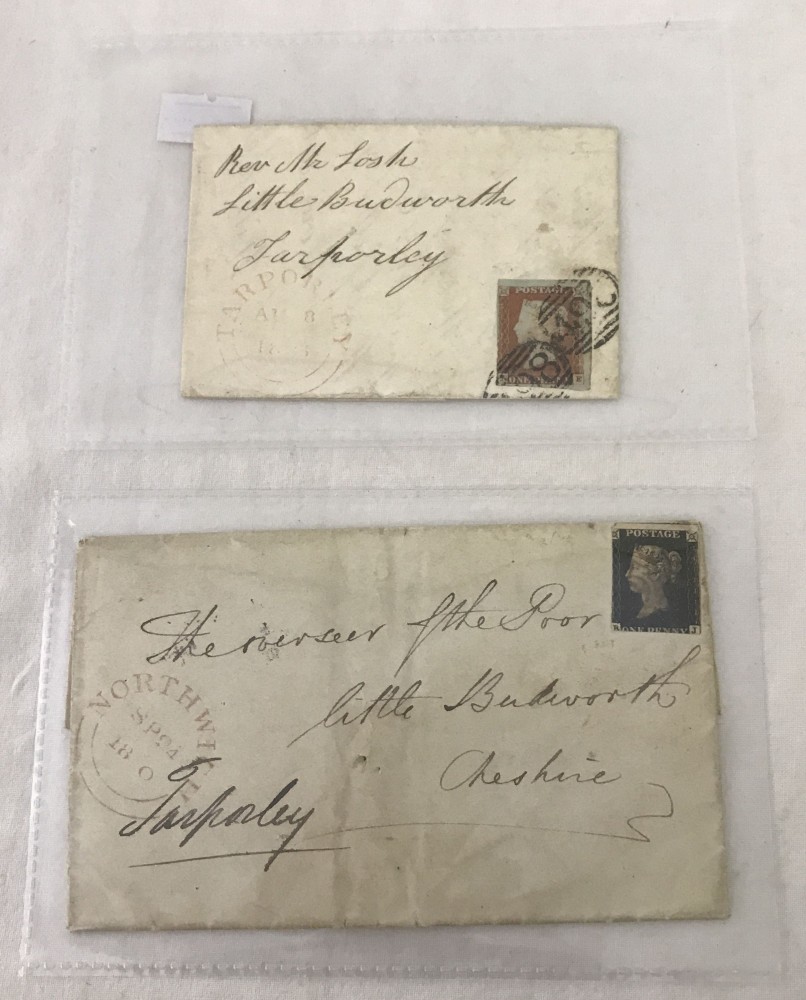 Victorian Penny black & Penny red stamps on original envelopes.