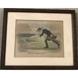 Watercolour painted print golfing cartoon - 'Not Lost but Gone Before'.