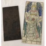 Florence Camm (attrib.) small watercolour & copper printing plate.