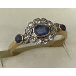 18ct gold Art Deco sapphire and diamond ring.
