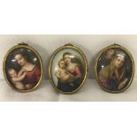 3 x 19th century hand painted on ceramic miniatures of religious subjects.