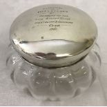 Silver top powder bowl, London 1920/21, inscribed Westcliffe Swimming Club.