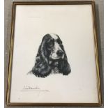 A framed and glazed 1938 print of a spaniel by Leon Danchin #41, Paris.