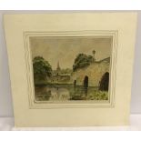 W.R.E. Goodrich watercolour of Bakewell Bridge & Church.