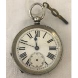A 935 silver cased pocket watch with blue steel hands and subsidiary second hand.