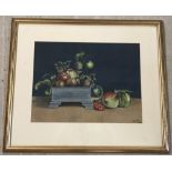A framed and glazed water colour of still life fruit.