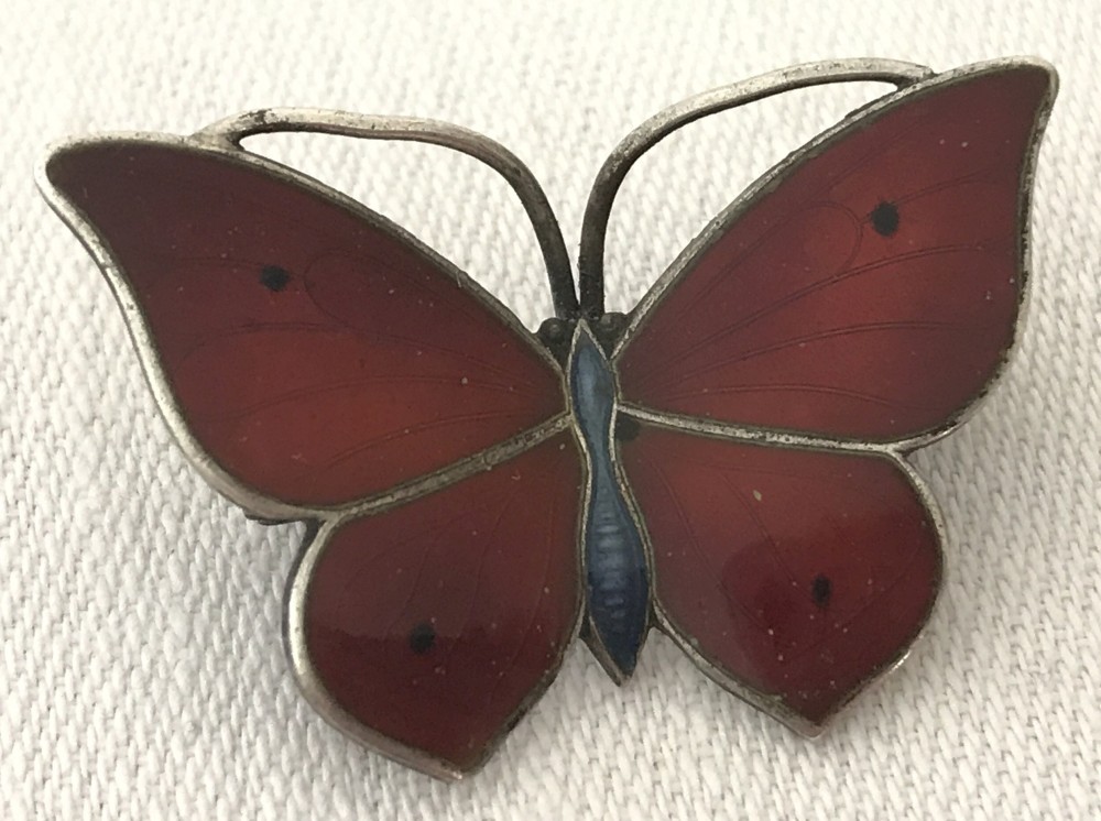 Norwegian 930 silver enamelled butterfly brooch by Marius Hammer (1847-1927).