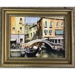 Peter Welch - (c20th East Anglian wildlife artist) - oil on board - Venice Canal scene.