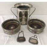 A vintage silver plated 2 handled wine cooler.