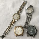4 men's wristwatches 2 without straps.