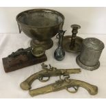 A collection of vintage metal ware items.