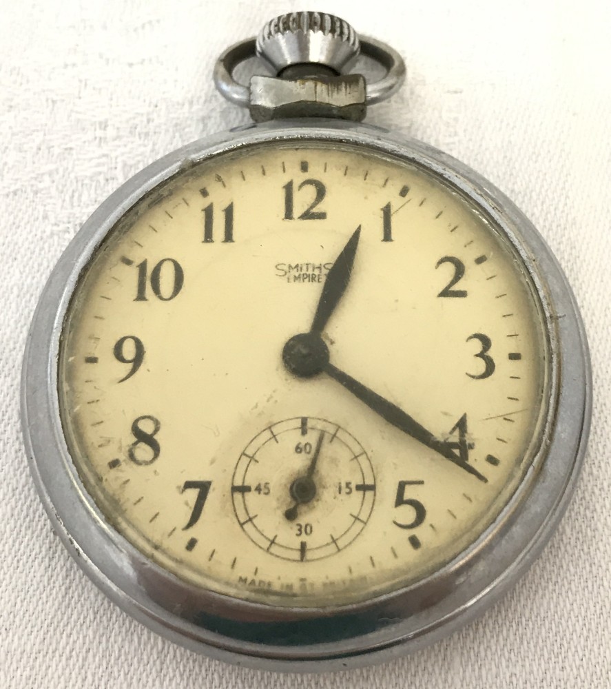 A vintage chrome cased Smiths Empire pocket watch.