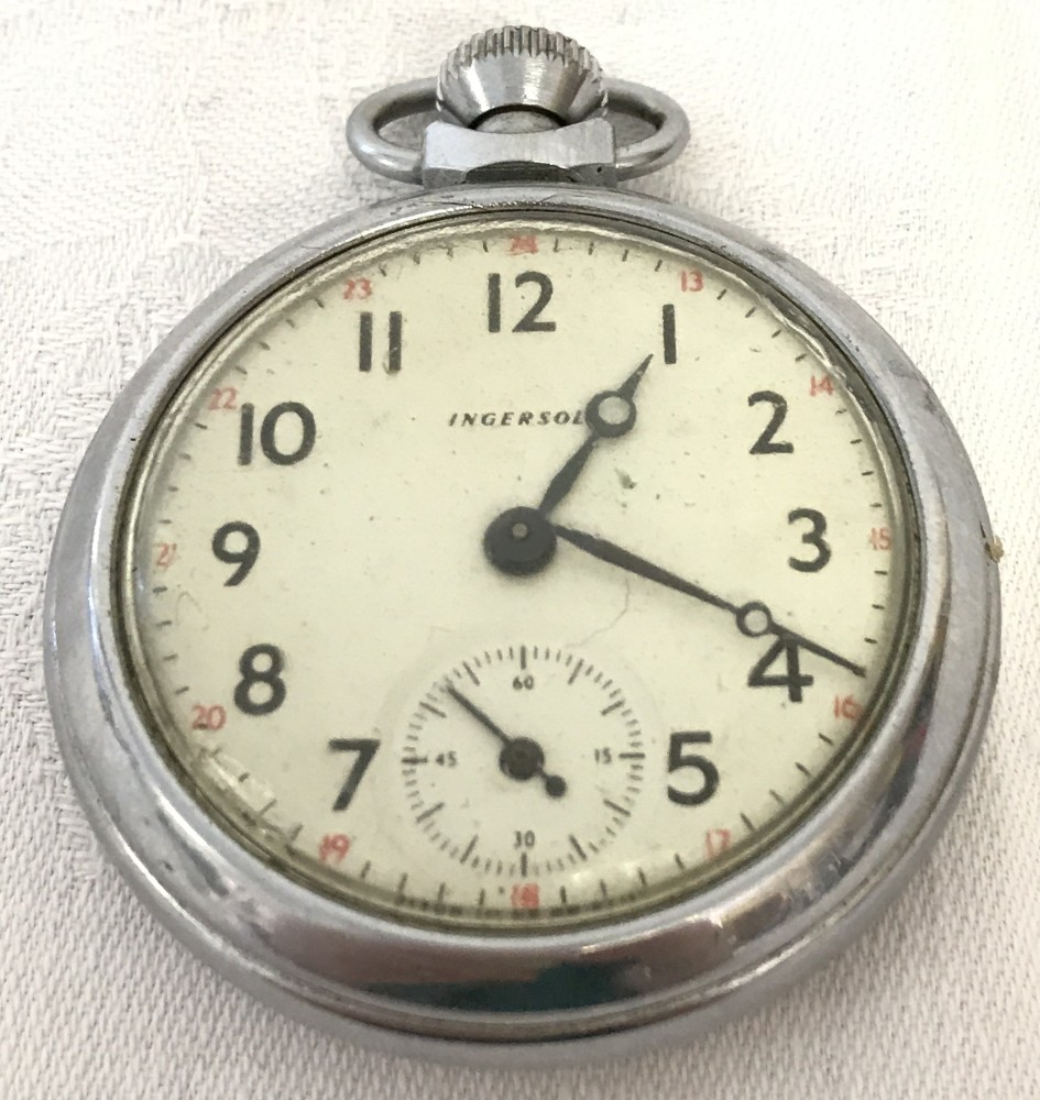 A vintage chrome cased Ingersoll pocket watch with