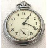 A vintage chrome cased Ingersoll pocket watch with