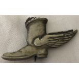 WW2 PATTERN Egyptian silver RAF Late Arrivals Club winged boot badge.