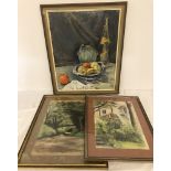 3 1970's pictures by Fay Nind, an oil still life together with 2 watercolours.