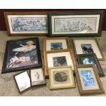 A quantity of small framed and glazed vintage prints.