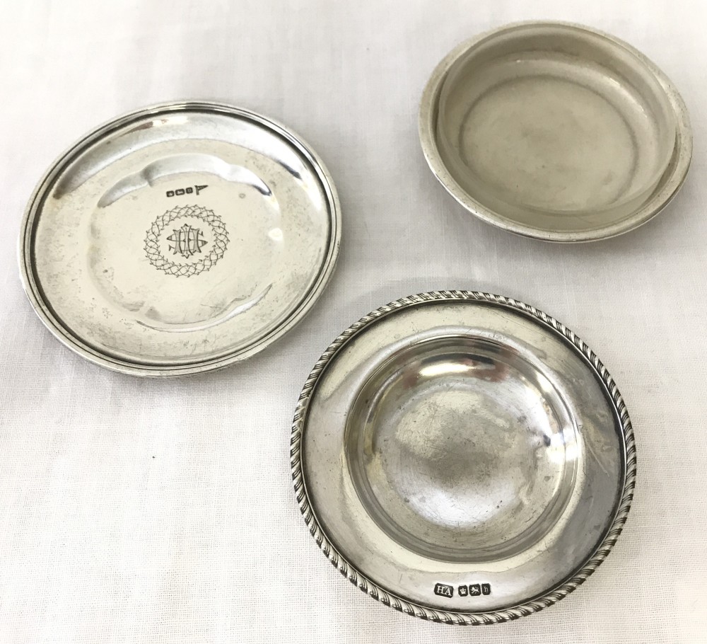 3 hallmarked silver circular pin/coin trays.