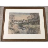 Allan Dorian Clarke pastel of a village river scene, "Campo de Criptana, La Mancha, Spain".