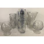 A small quantity of crystal glass vases and brandy glasses to include Bohemia.