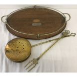 A vintage inlaid tray with presentation plaque and gallery.