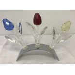 Swarovski 3 large tulips and stand.