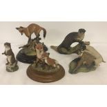 5 animal sculptures figurines comprising Border fine arts Fox, Otter and dog together with 2 others.