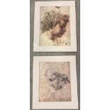 2 mounted prints of portrait sketches.