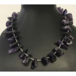A 16inch necklace made from large pieces of polished natural amethyst.