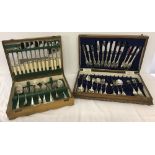 2 vintage wooden cased canteens of assorted cutlery.