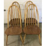 4 vintage Ercol blonde high back slatted dining chairs.