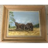 J. Brooks sign oil on board of elephants, framed.