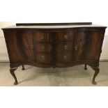 A vintage serpentine fronted 2 door 3 drawer sideboard in dark wood on cabriole legs.