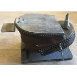 Victorian foot bellows on wooden base with studded leather.