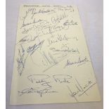 A set of 19 Manchester United footballer signatures on a single sheet from the 1974/5 season.