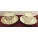 2 antique Crown Derby tea cups and saucers, circa 1782-1825.