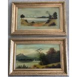 A pair of gilt framed oil on board paintings of seascape scenes.