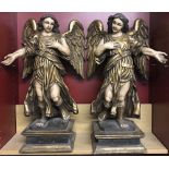 A pair of antique 19th century carved wood Angels. Painted & gilded.