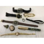 A small collection of watches, costume jewellery and a fountain pen.