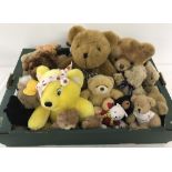 A box of assorted soft teddy Bears to include Russ, TY and McDonalds toys.